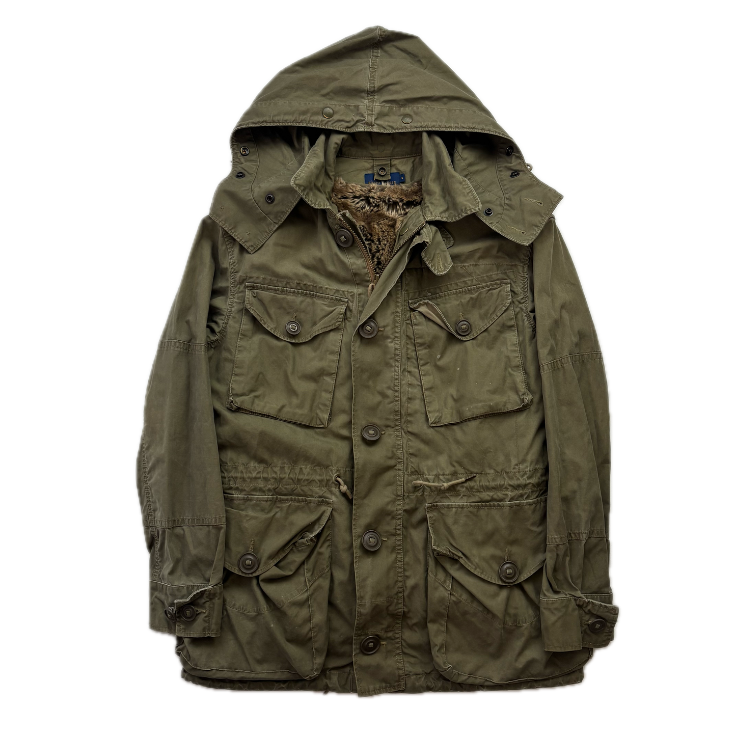 Polo Ralph Lauren Green Field Jacket Faux Fur Lined Army Military - S