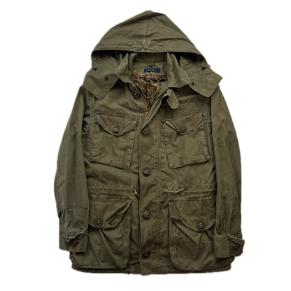 Polo Ralph Lauren Green Field Jacket Faux Fur Lined Army Military - S