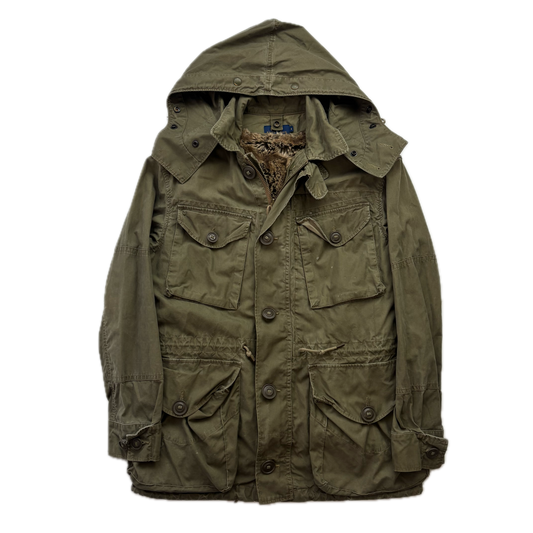 Polo Ralph Lauren Green Field Jacket Faux Fur Lined Army Military - S