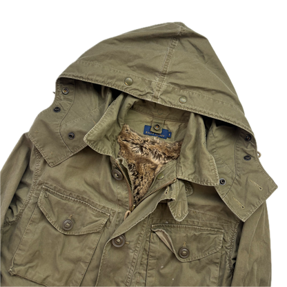 Polo Ralph Lauren Green Field Jacket Faux Fur Lined Army Military - S