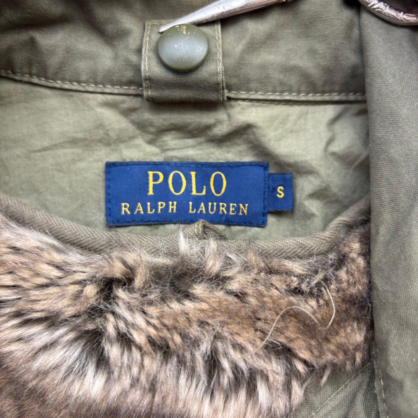 Polo Ralph Lauren Green Field Jacket Faux Fur Lined Army Military - S