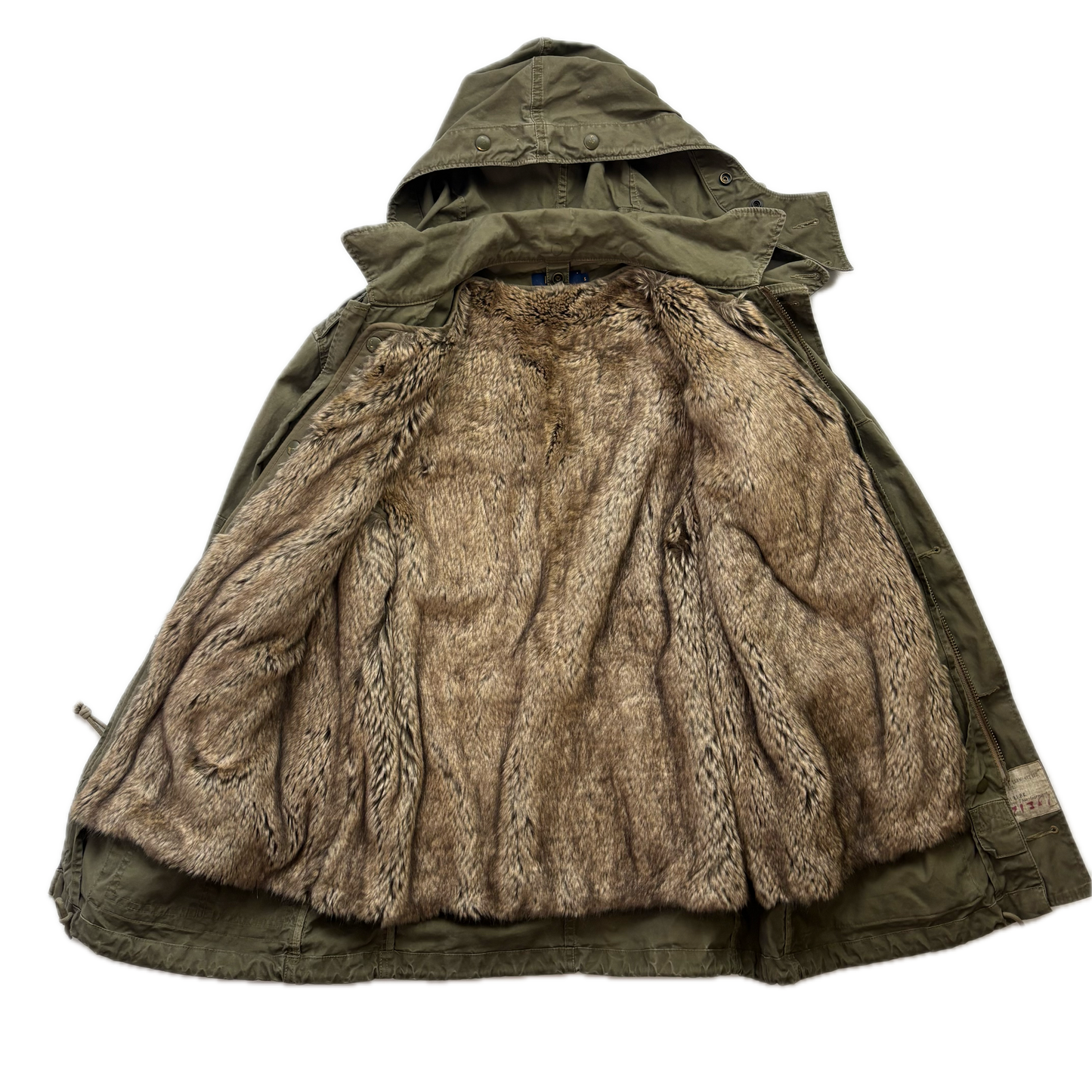 Polo Ralph Lauren Green Field Jacket Faux Fur Lined Army Military - S