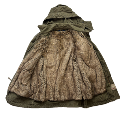 Polo Ralph Lauren Green Field Jacket Faux Fur Lined Army Military - S
