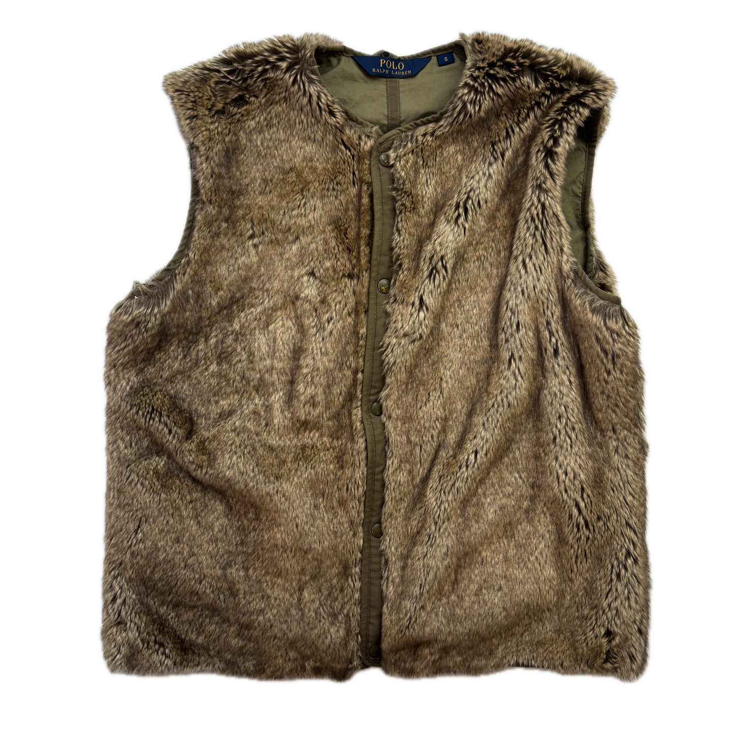 Polo Ralph Lauren Green Field Jacket Faux Fur Lined Army Military - S