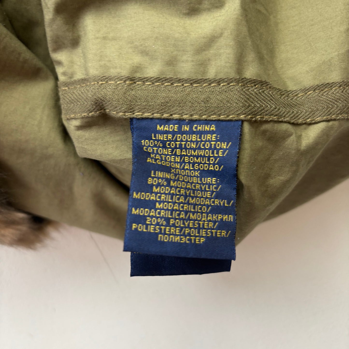 Polo Ralph Lauren Green Field Jacket Faux Fur Lined Army Military - S
