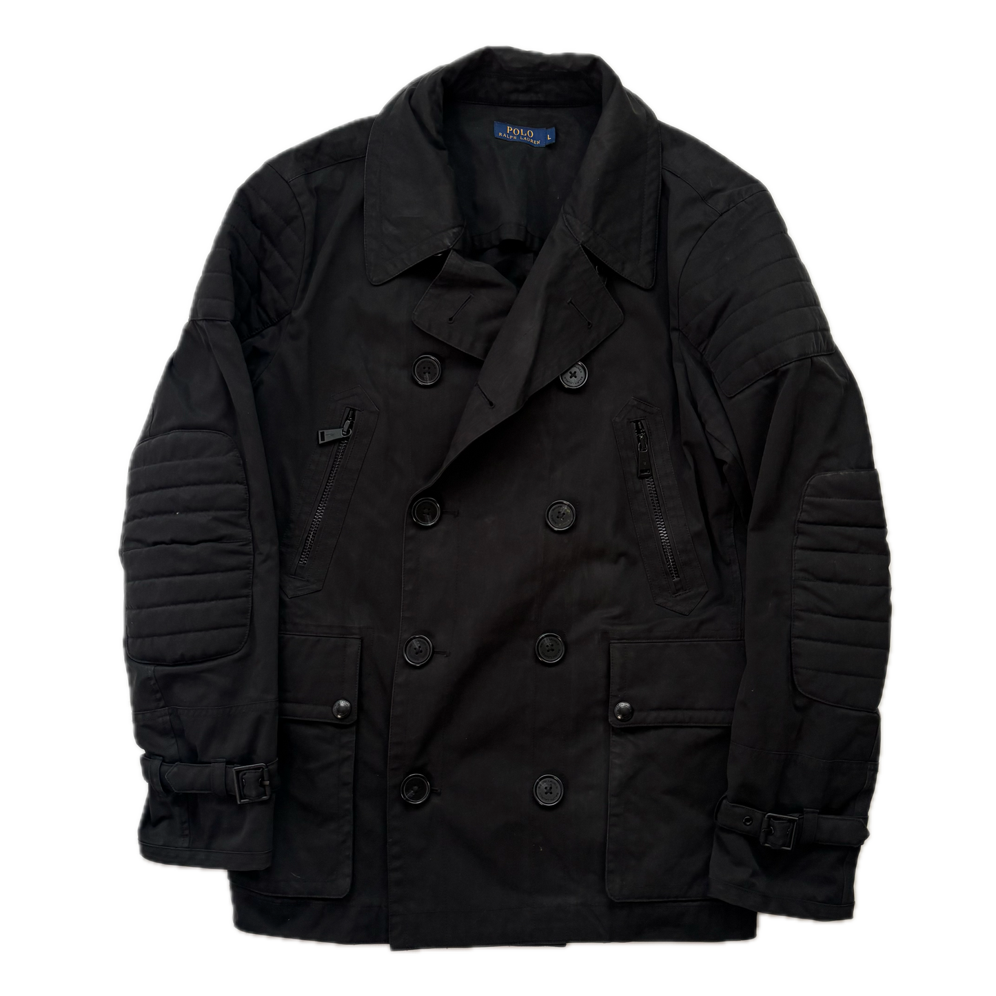 Polo Ralph Lauren Black Double Breasted Rain Mac Coat Trench - L