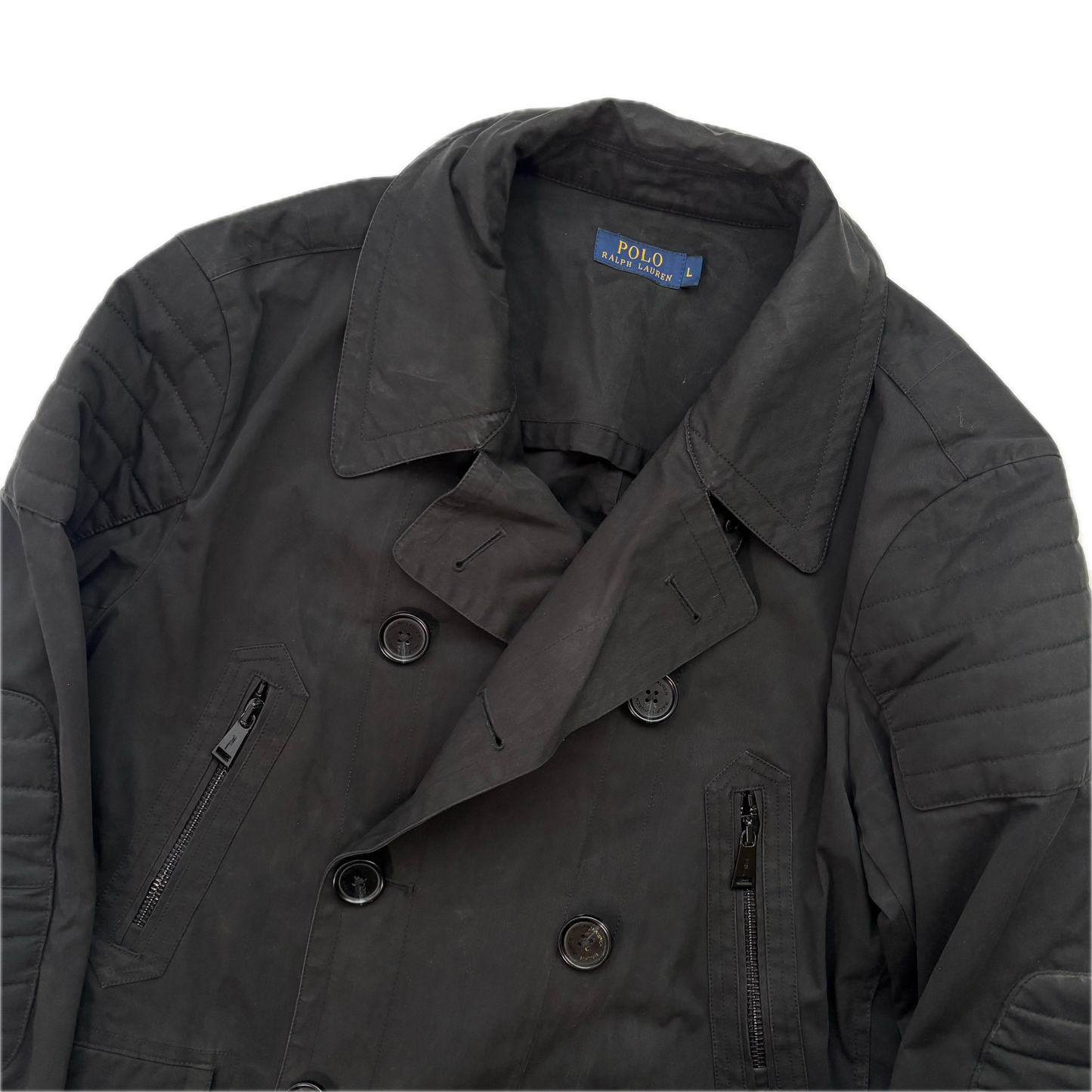 Polo Ralph Lauren Black Double Breasted Rain Mac Coat Trench - L