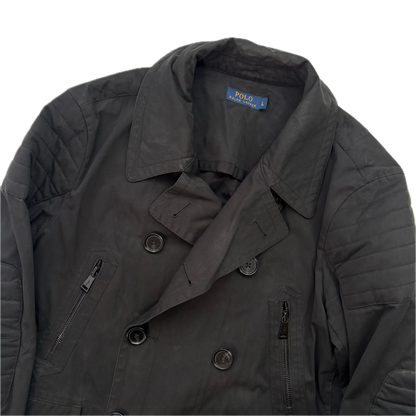 Polo Ralph Lauren Black Double Breasted Rain Mac Coat Trench - L