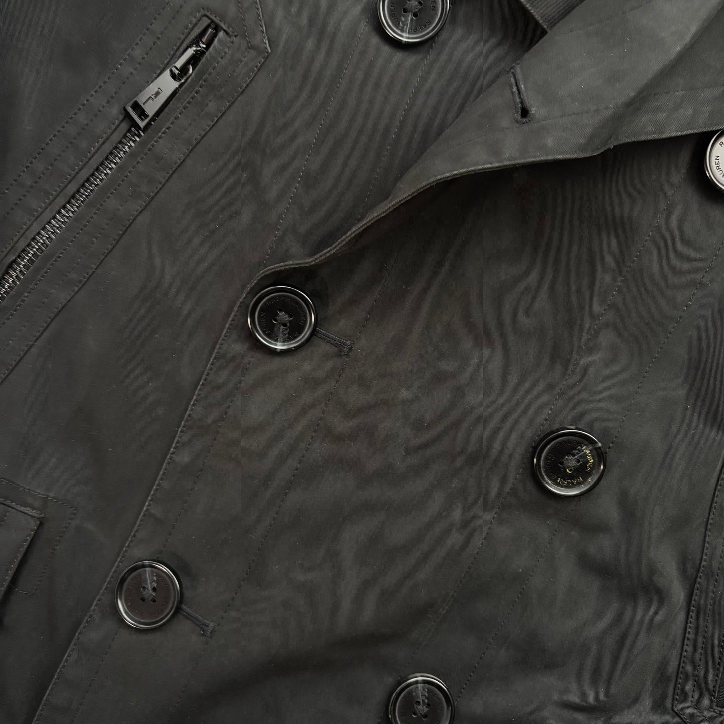 Polo Ralph Lauren Black Double Breasted Rain Mac Coat Trench - L