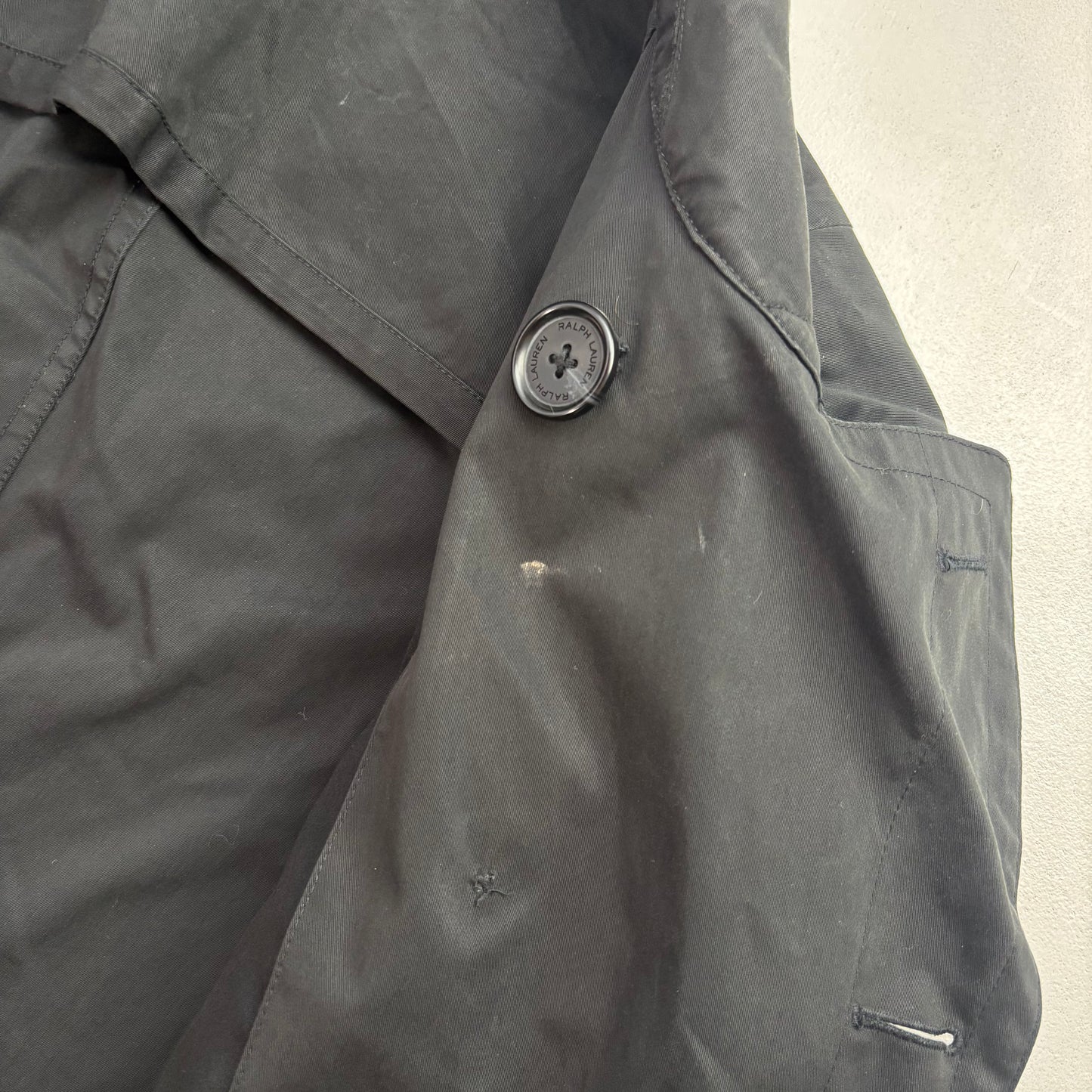 Polo Ralph Lauren Black Double Breasted Rain Mac Coat Trench - L