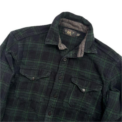 RRL Green Black Plaid Brushed Plaid Work Shirt (Cotton Linen) - M (S)