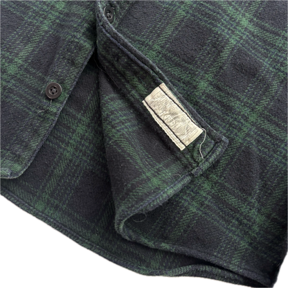 RRL Green Black Plaid Brushed Plaid Work Shirt (Cotton Linen) - M (S)