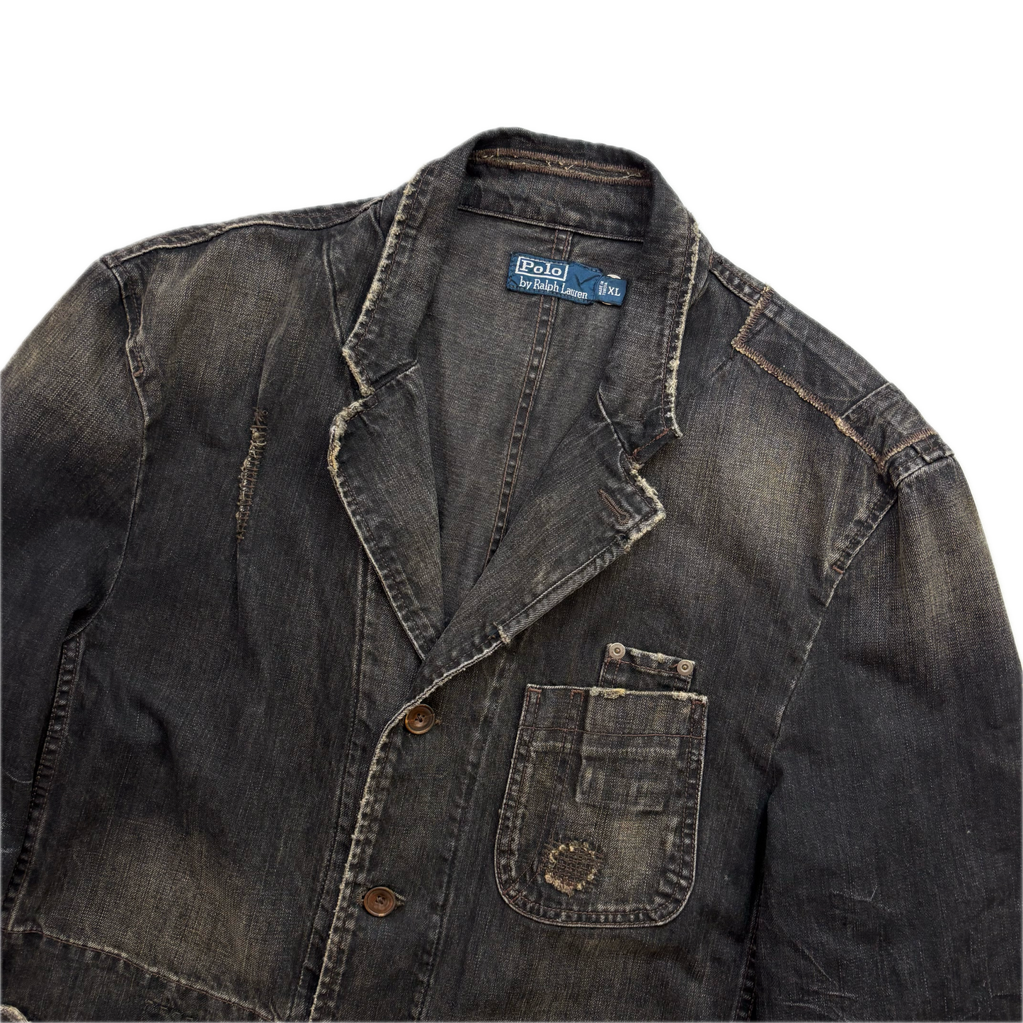 Polo Ralph Lauren Distressed Denim Sports Coat Patchwork Jacket - XL