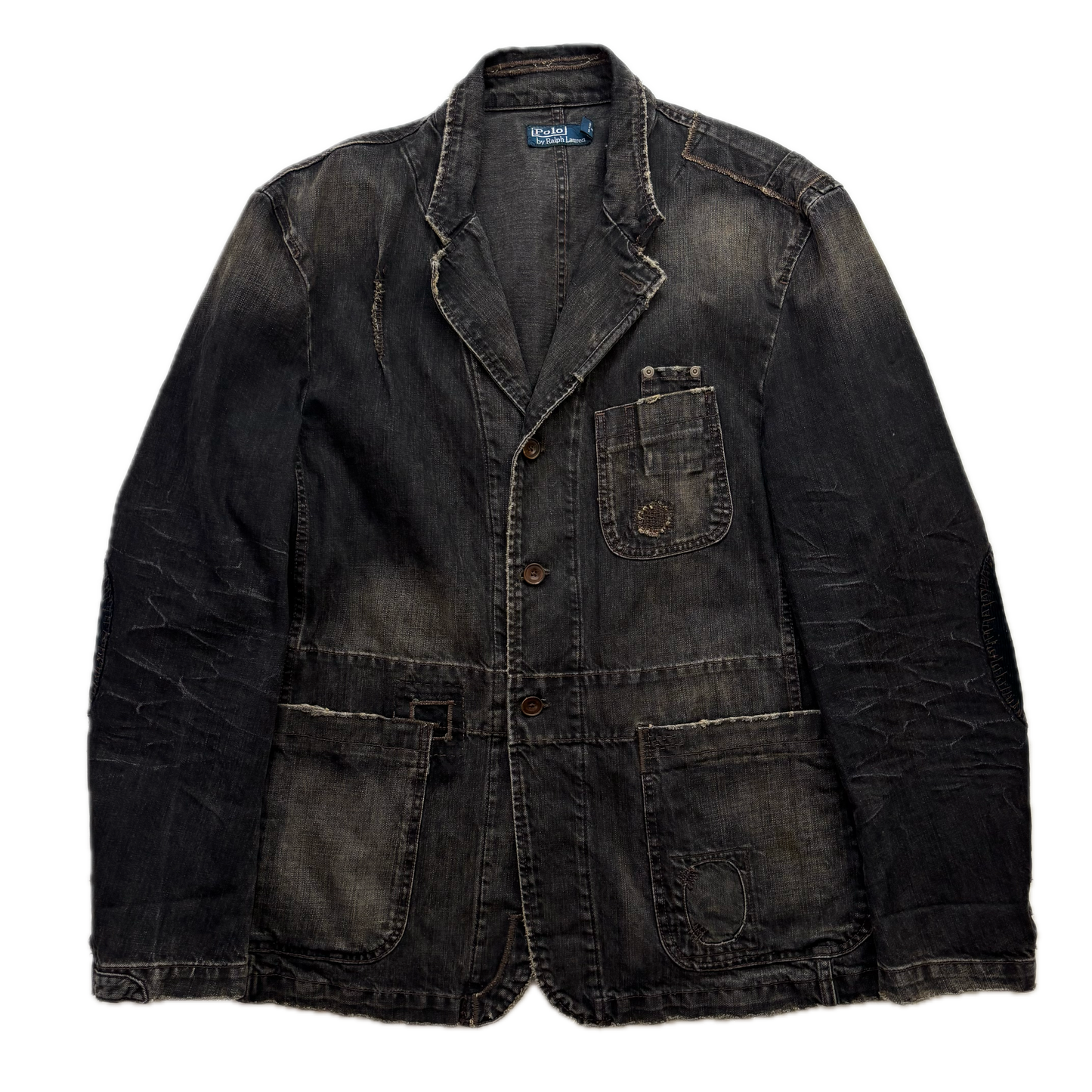 Polo Ralph Lauren Distressed Denim Sports Coat Patchwork Jacket - XL