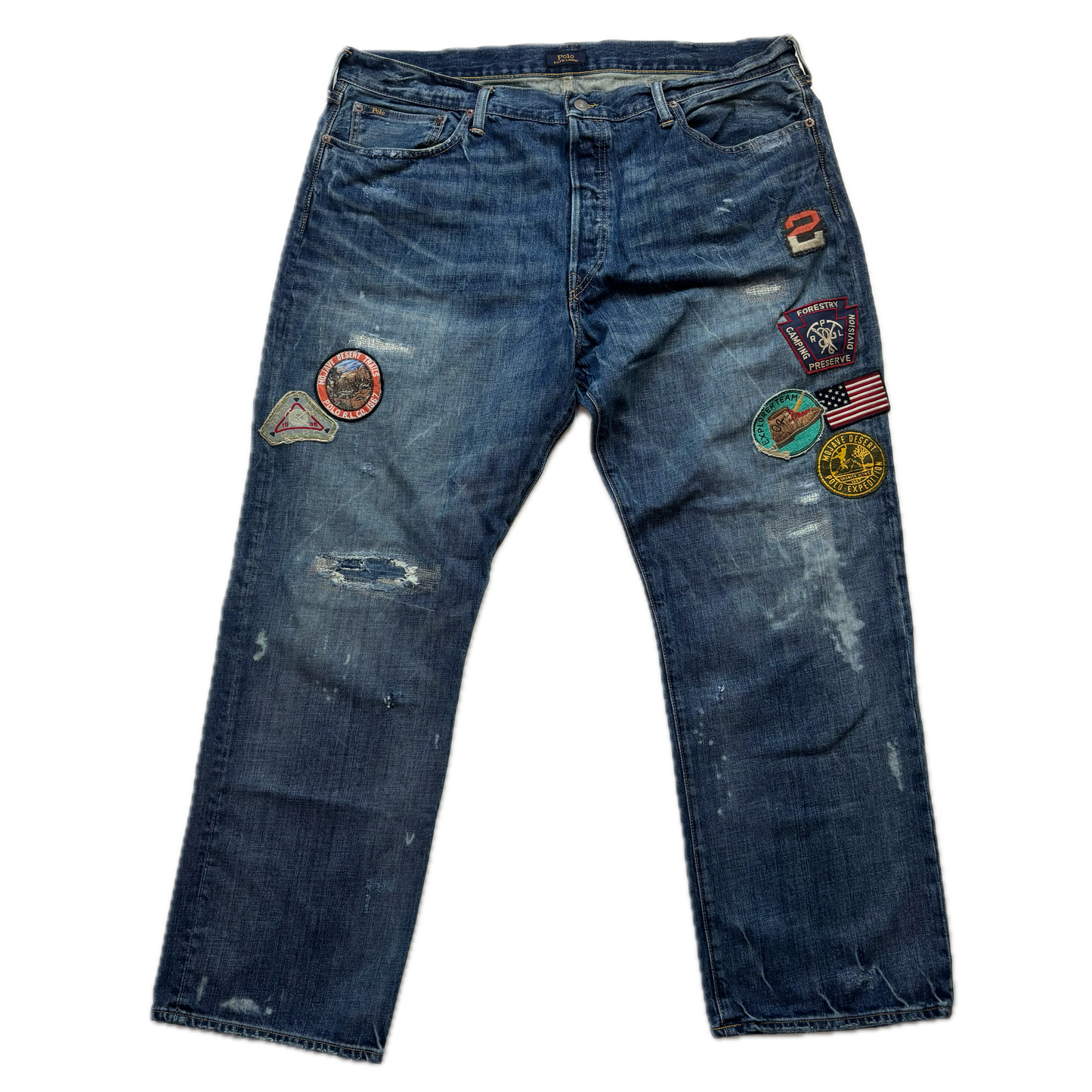 Polo Ralph Lauren Vintage Classic Fit Jeans Mojave Desert Patch Distressed - 40x32