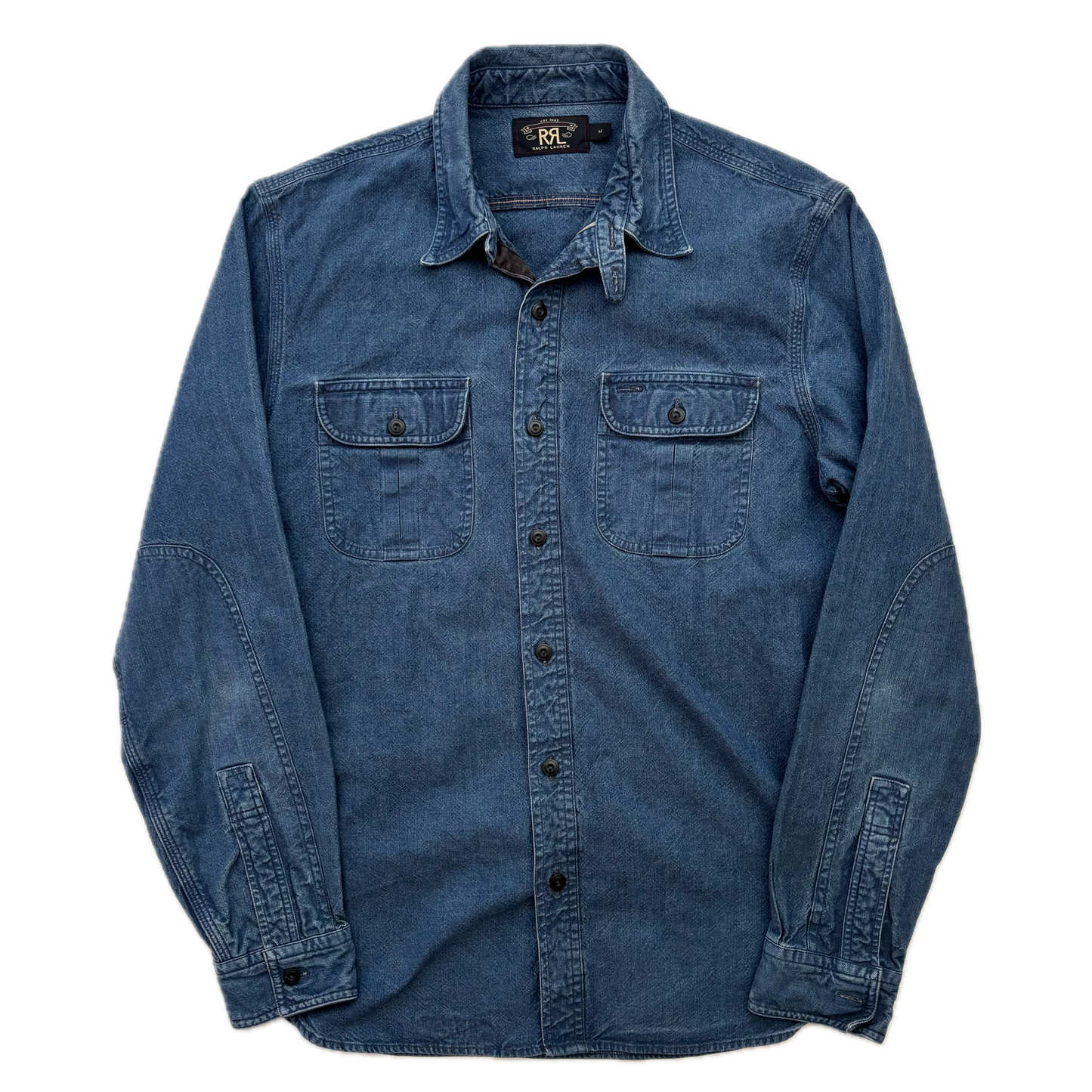 RRL Denim Chambray Blue Indigo Work Shirt (Cotton) - M (S)