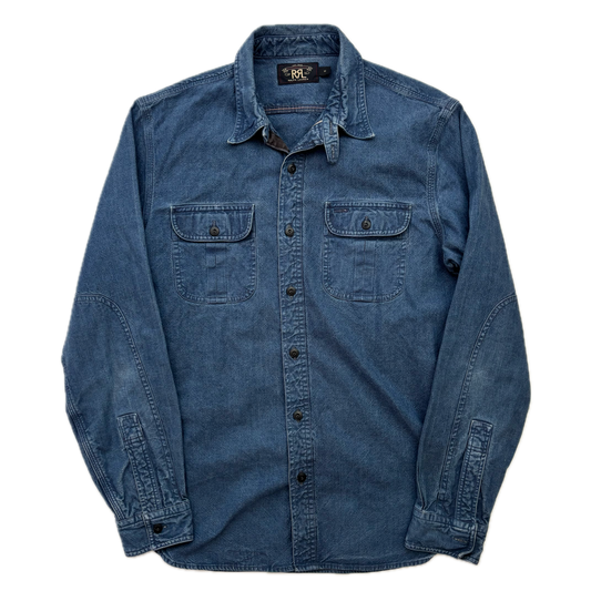 RRL Denim Chambray Blue Indigo Work Shirt (Cotton) - M (S)