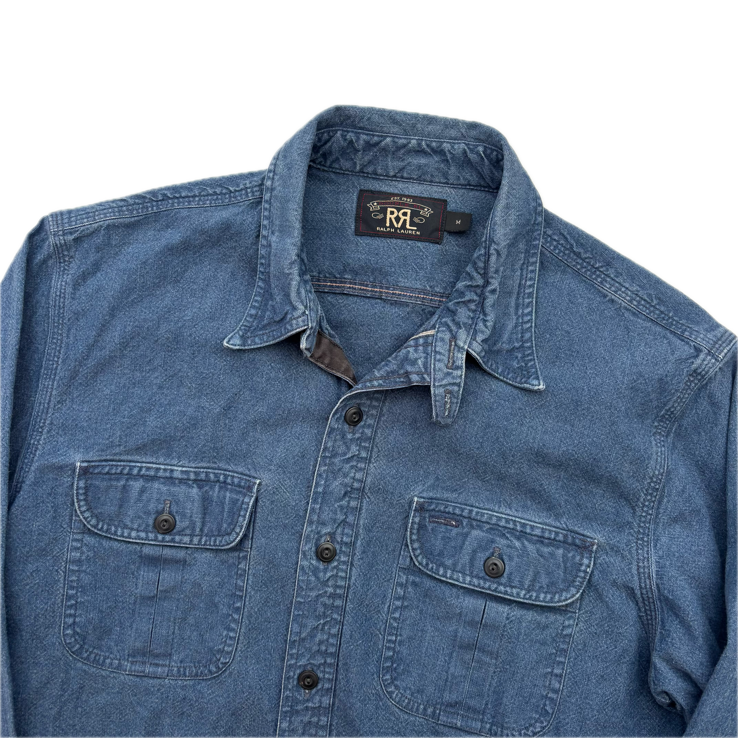 RRL Denim Chambray Blue Indigo Work Shirt (Cotton) - M (S)