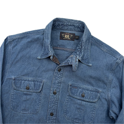 RRL Denim Chambray Blue Indigo Work Shirt (Cotton) - M (S)