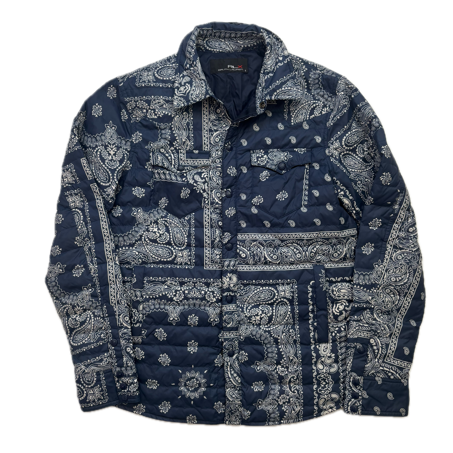Ralph Lauren RLX Blue Paisley Bandana Lightweight Puffer Over Shirt (Nylon) - S