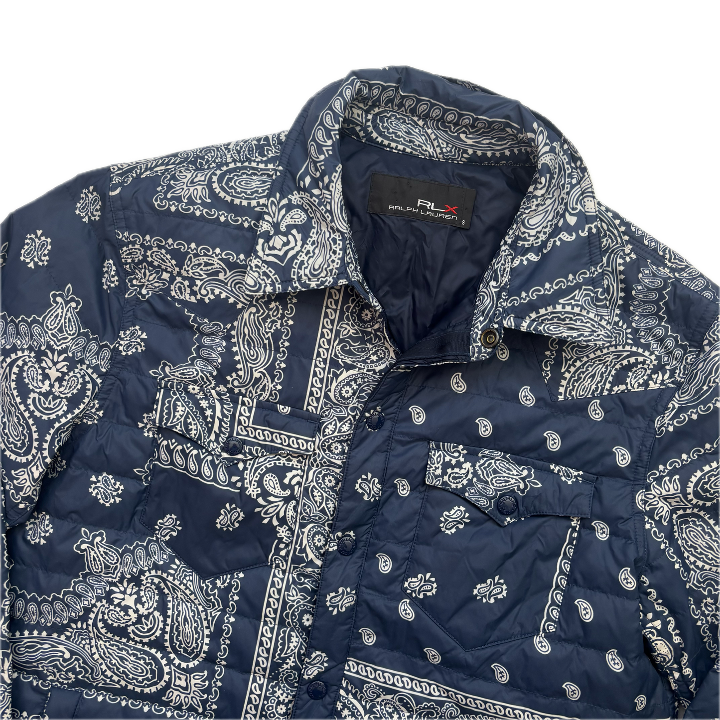 Ralph Lauren RLX Blue Paisley Bandana Lightweight Puffer Over Shirt (Nylon) - S