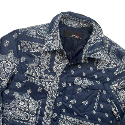 Ralph Lauren RLX Blue Paisley Bandana Lightweight Puffer Over Shirt (Nylon) - S