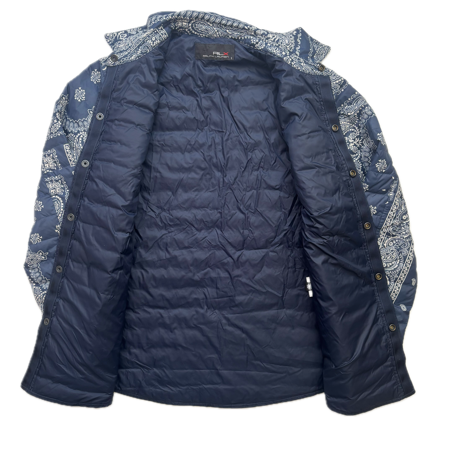 Ralph Lauren RLX Blue Paisley Bandana Lightweight Puffer Over Shirt (Nylon) - S