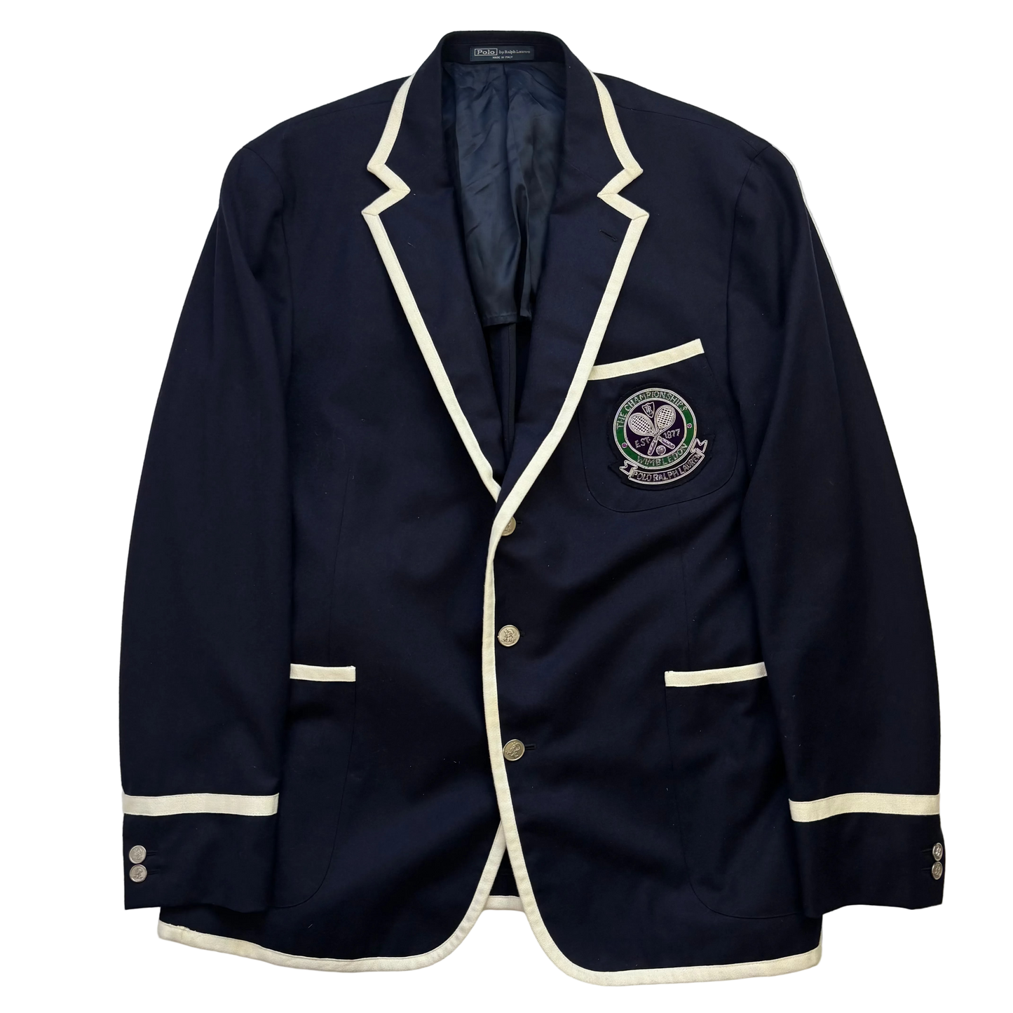 Polo Ralph Lauren Navy Wimbledon Tennis Crest Sports Jacket Rowing Blazer (Wool) - 46R
