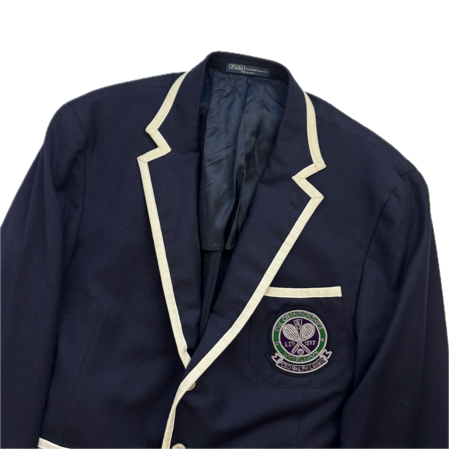 Polo Ralph Lauren Navy Wimbledon Tennis Crest Sports Jacket Rowing Blazer (Wool) - 46R