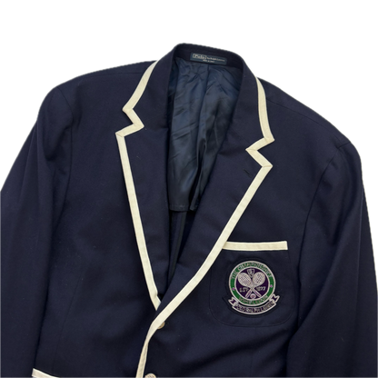 Polo Ralph Lauren Navy Wimbledon Tennis Crest Sports Jacket Rowing Blazer (Wool) - 46R