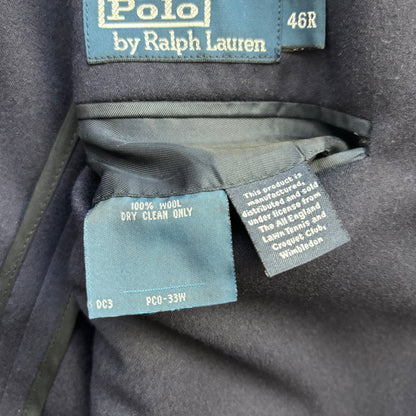 Polo Ralph Lauren Navy Wimbledon Tennis Crest Sports Jacket Rowing Blazer (Wool) - 46R