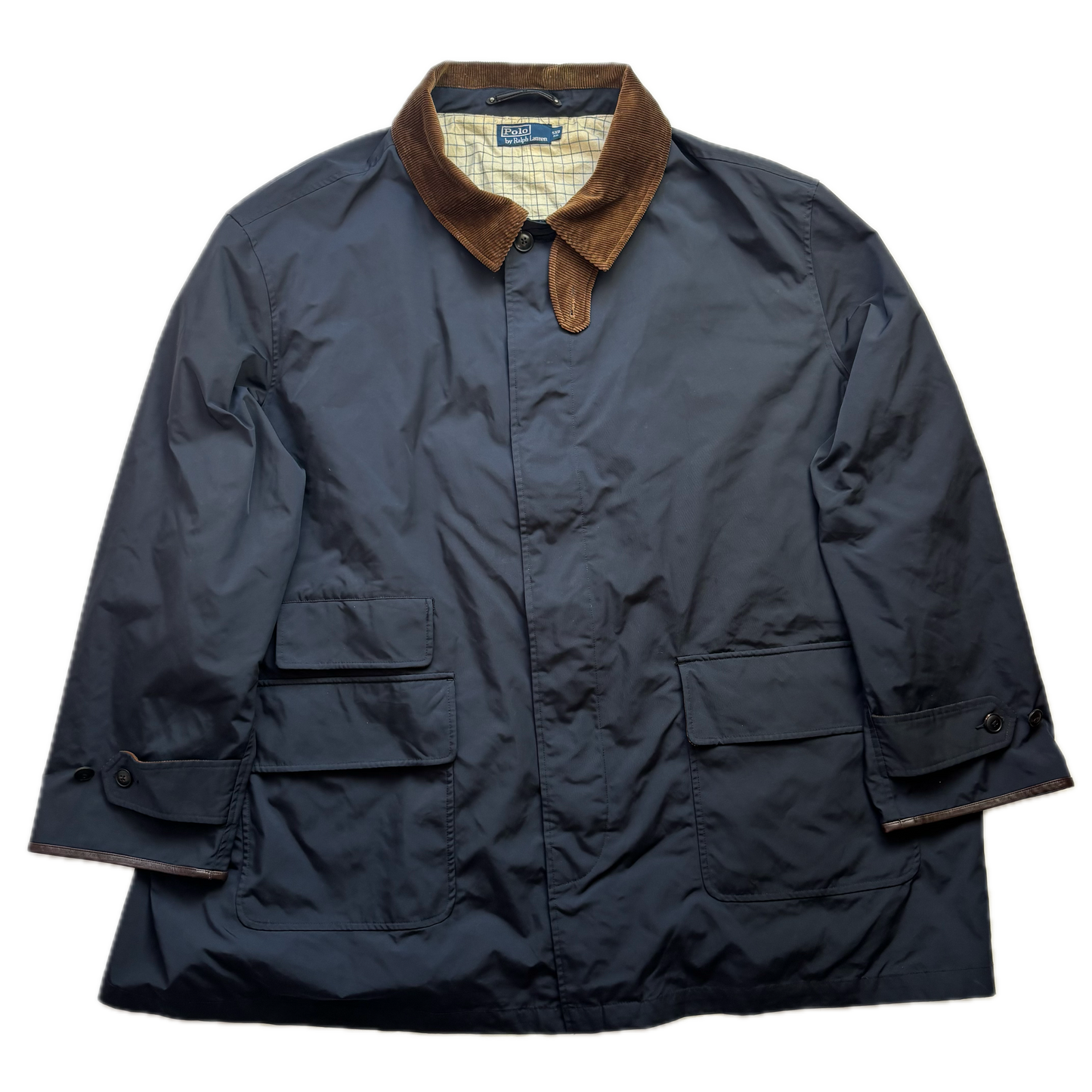 Polo Ralph Lauren Navy Walking Jacket Field Coat Leather Trim - 5XB