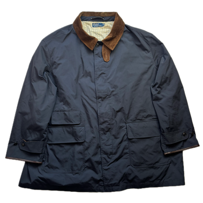 Polo Ralph Lauren Navy Walking Jacket Field Coat Leather Trim - 5XB