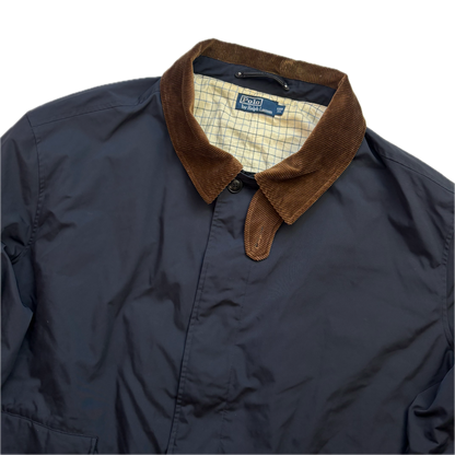 Polo Ralph Lauren Navy Walking Jacket Field Coat Leather Trim - 5XB