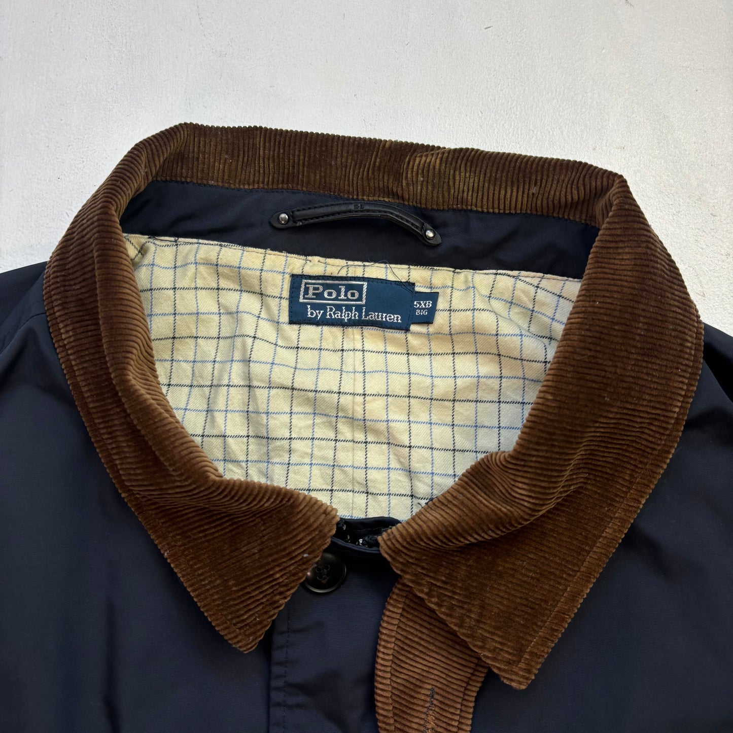 Polo Ralph Lauren Navy Walking Jacket Field Coat Leather Trim - 5XB