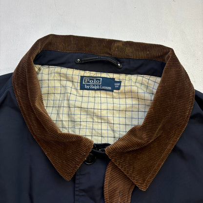 Polo Ralph Lauren Navy Walking Jacket Field Coat Leather Trim - 5XB
