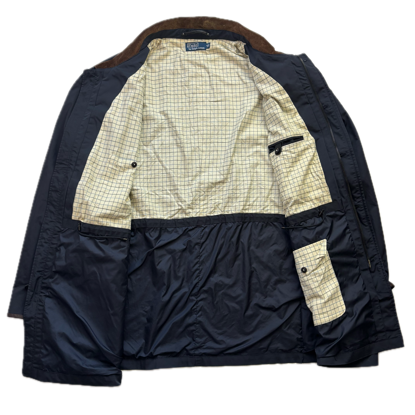 Polo Ralph Lauren Navy Walking Jacket Field Coat Leather Trim - 5XB