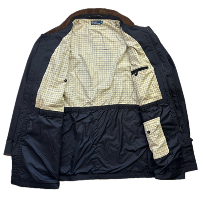 Polo Ralph Lauren Navy Walking Jacket Field Coat Leather Trim - 5XB