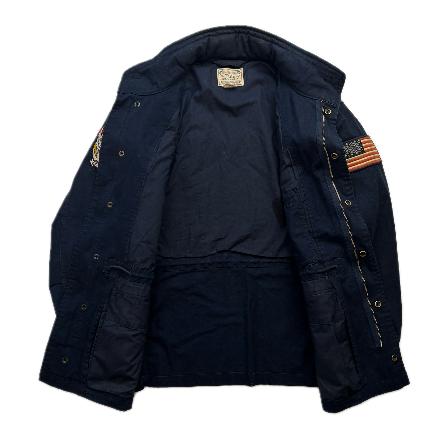 Polo Ralph Lauren Navy Blue Military Army Patches Parka Jacket  - M