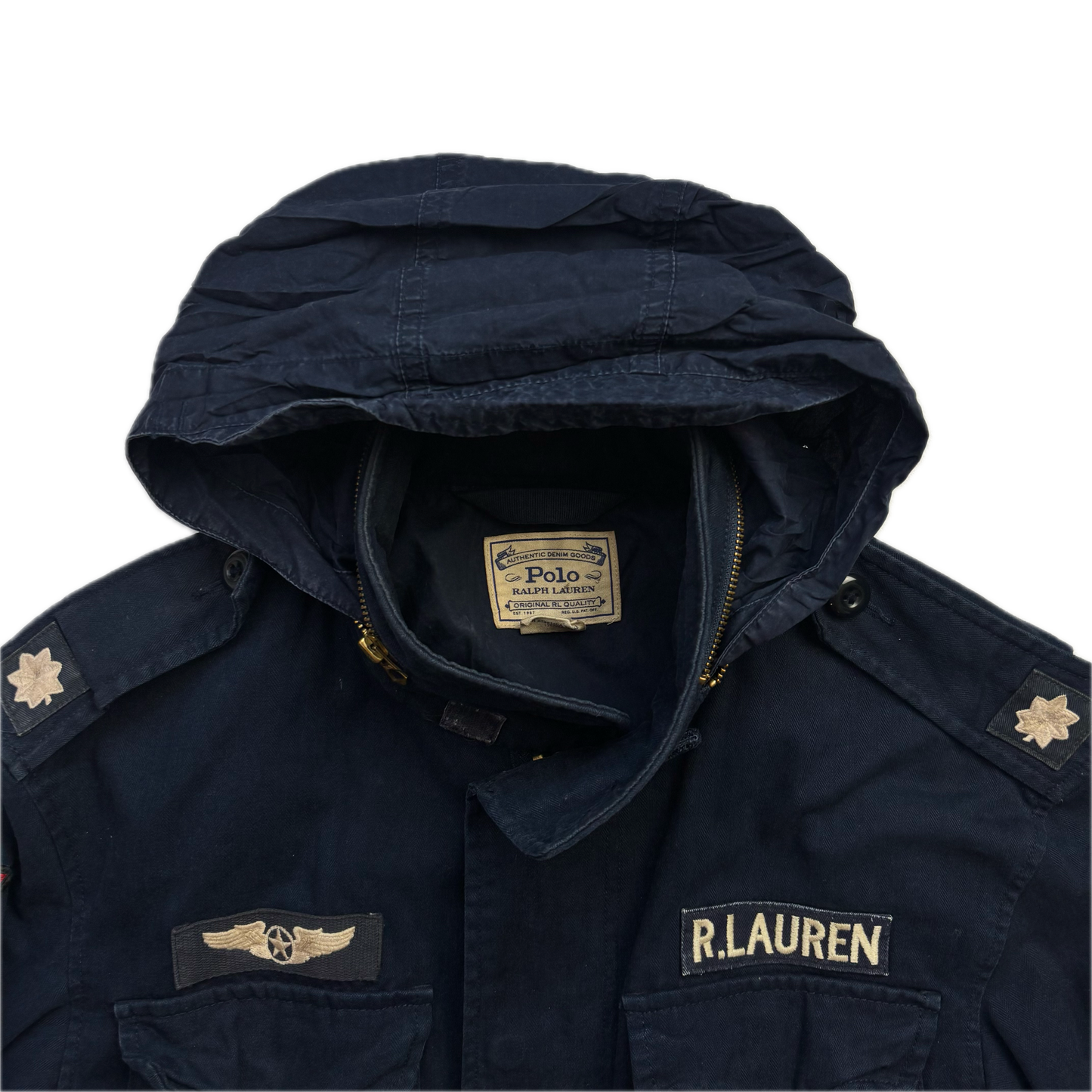 Polo Ralph Lauren Navy Blue Military Army Patches Parka Jacket  - M