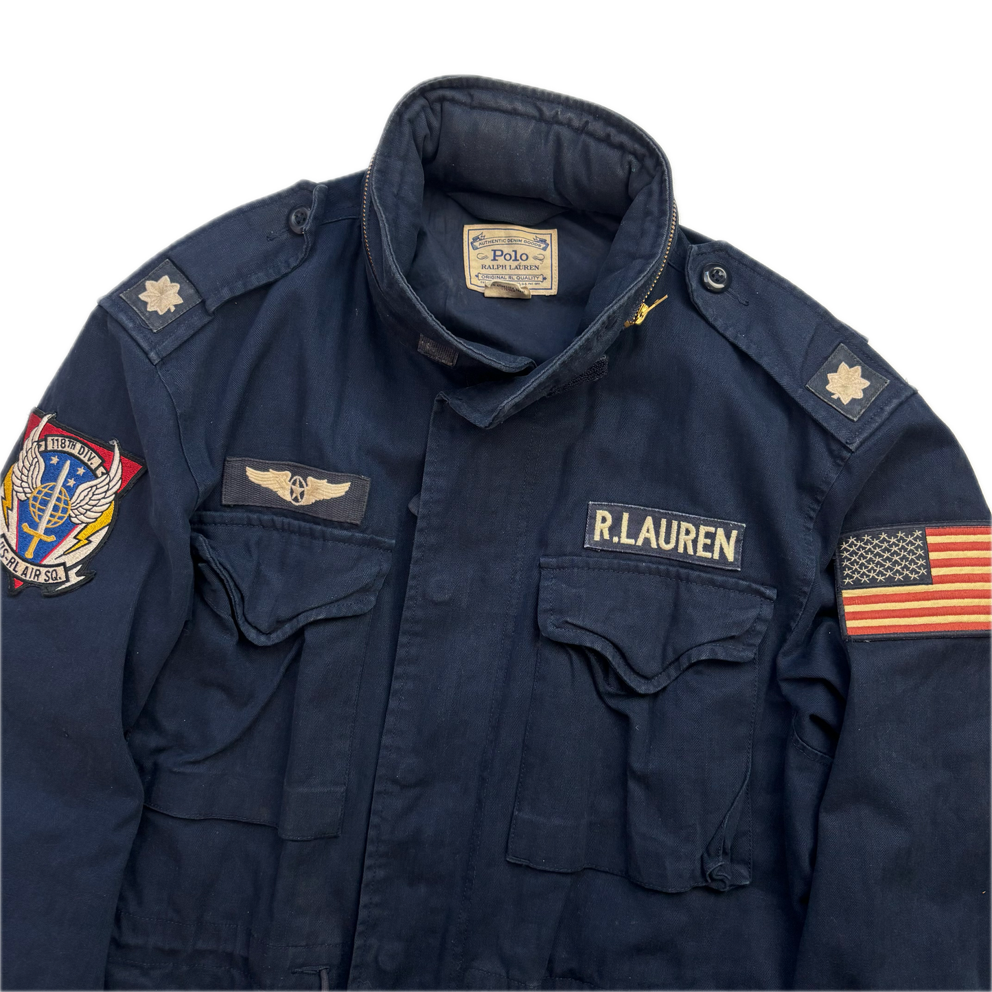 Polo Ralph Lauren Navy Blue Military Army Patches Parka Jacket  - M