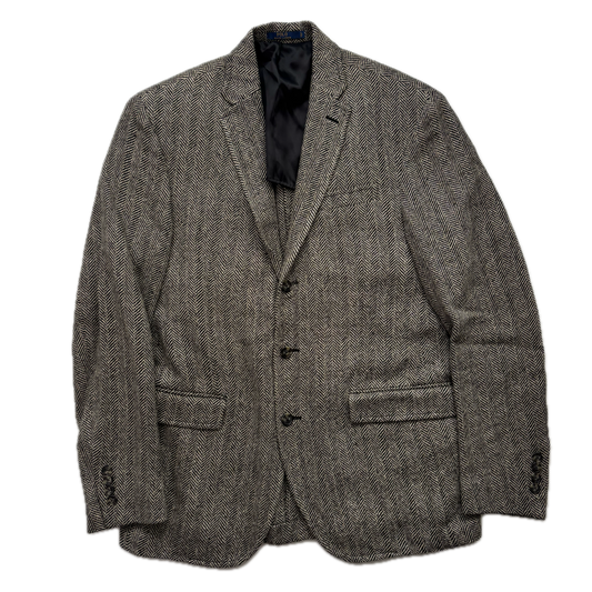 Polo Ralph Lauren Grey Herringbone Blazer Sports Coat (Linen Silk Wool) - 40R