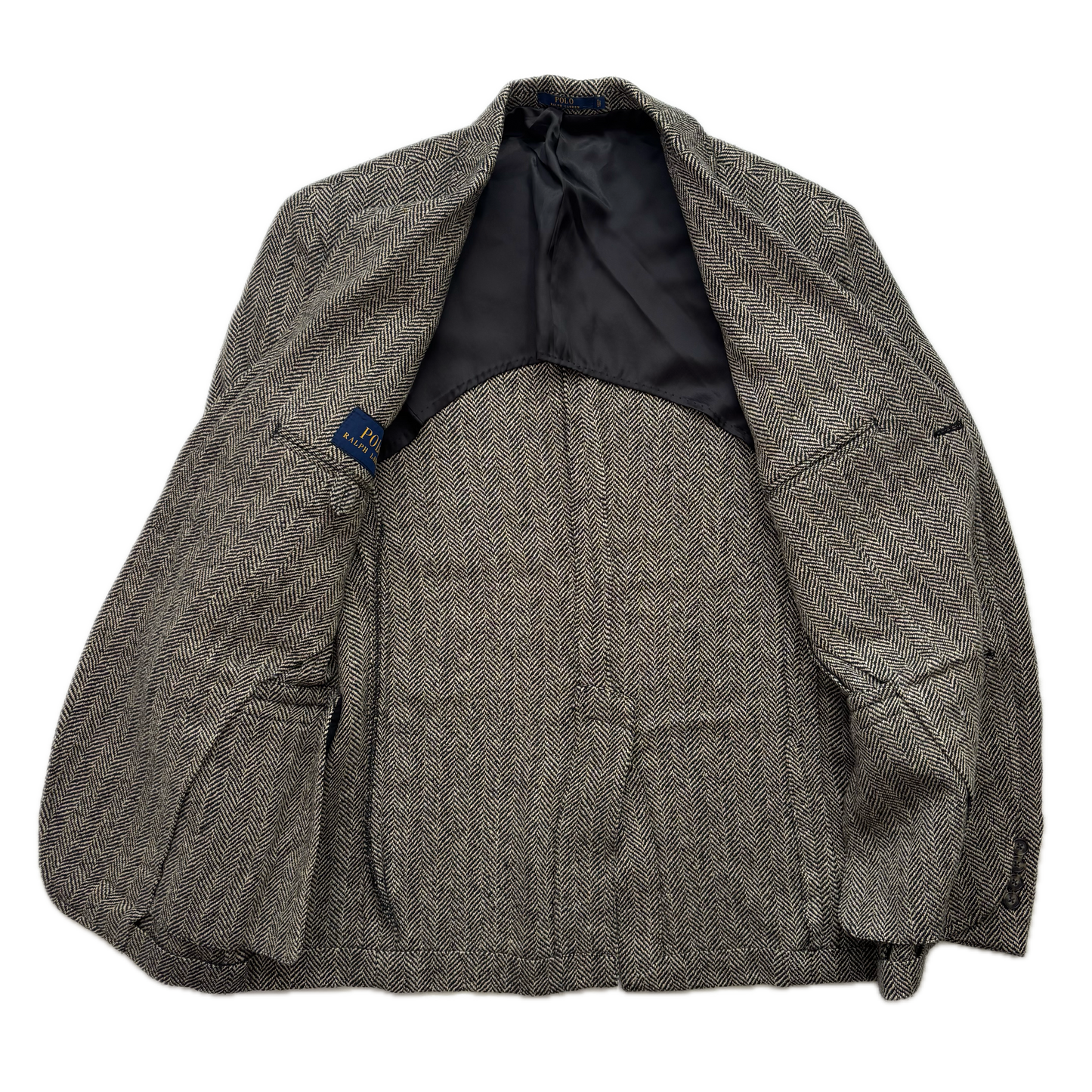 Polo Ralph Lauren Grey Herringbone Blazer Sports Coat (Linen Silk Wool) - 40R