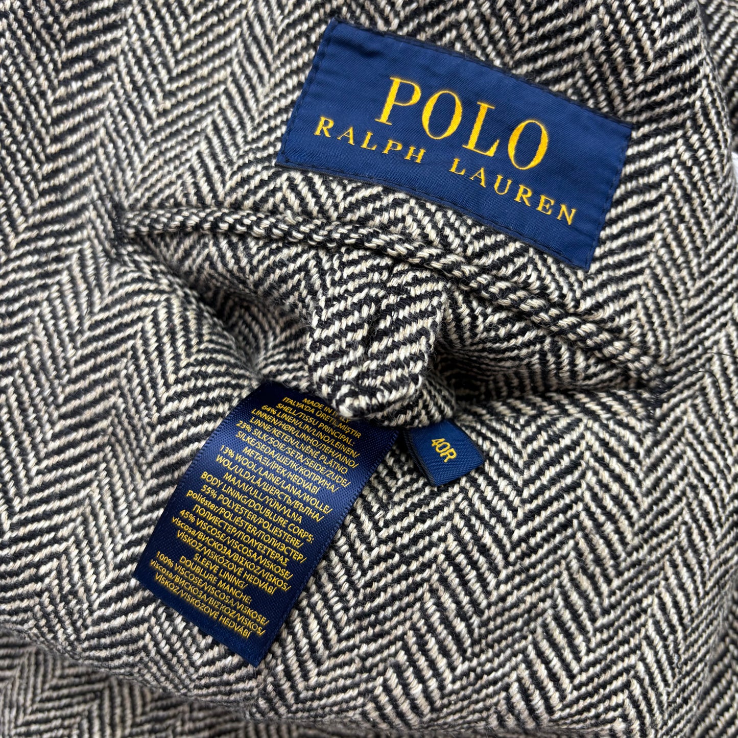 Polo Ralph Lauren Grey Herringbone Blazer Sports Coat (Linen Silk Wool) - 40R
