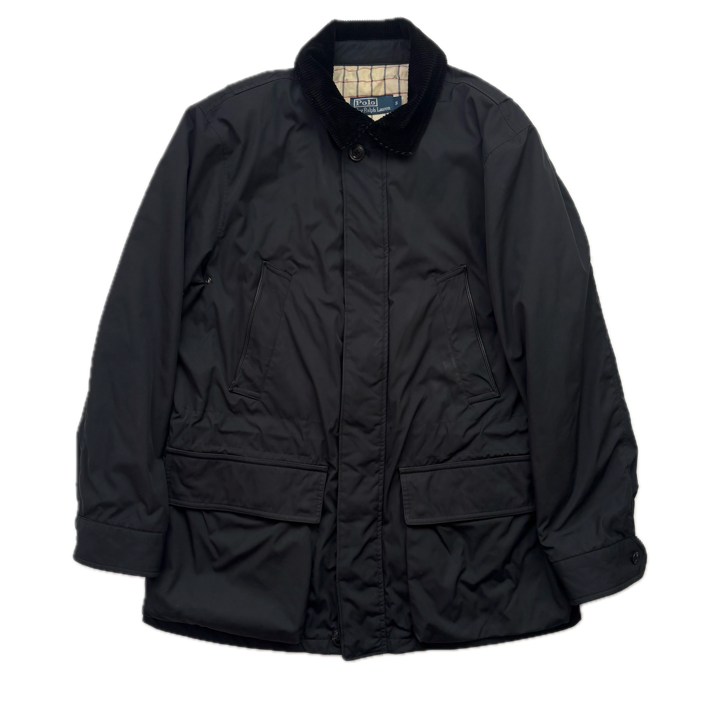 Polo Ralph Lauren Black Walking Jacket Field Coat Leather Trim - S