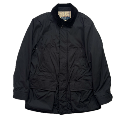 Polo Ralph Lauren Black Walking Jacket Field Coat Leather Trim - S
