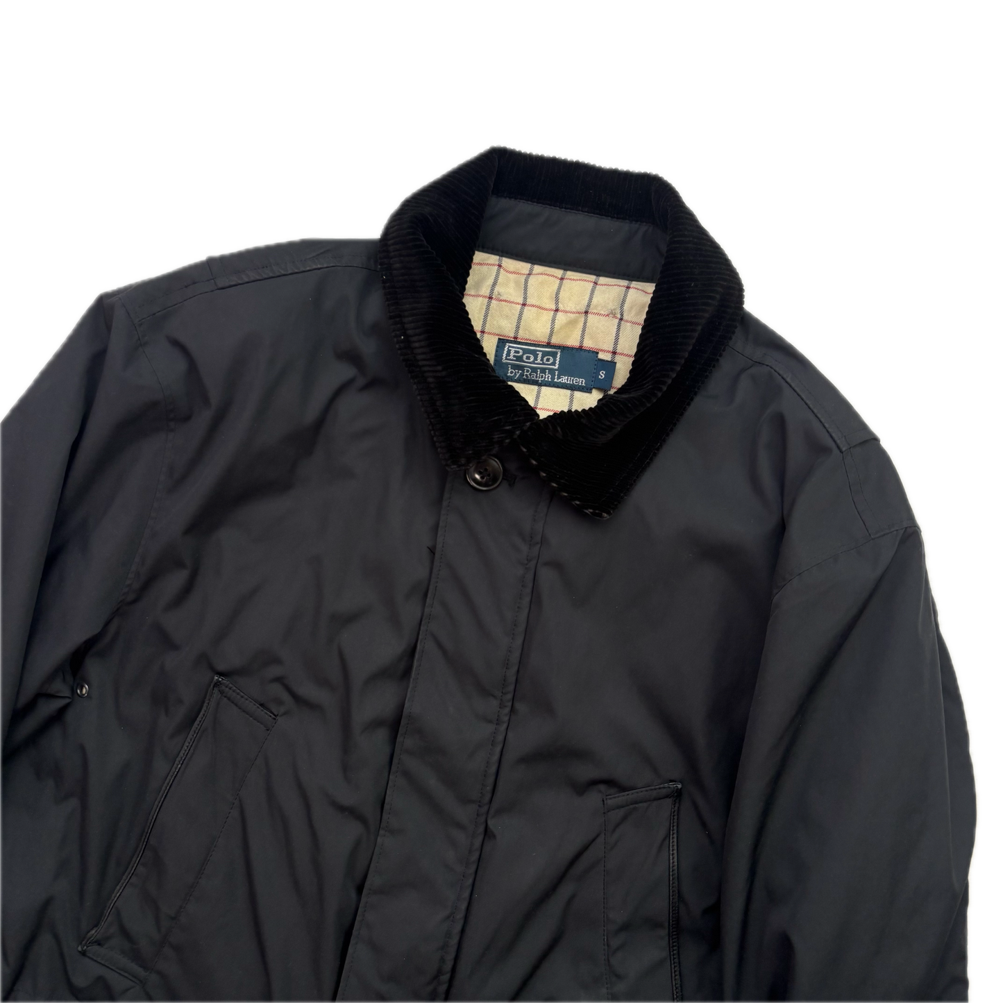 Polo Ralph Lauren Black Walking Jacket Field Coat Leather Trim - S