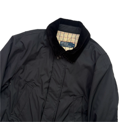 Polo Ralph Lauren Black Walking Jacket Field Coat Leather Trim - S