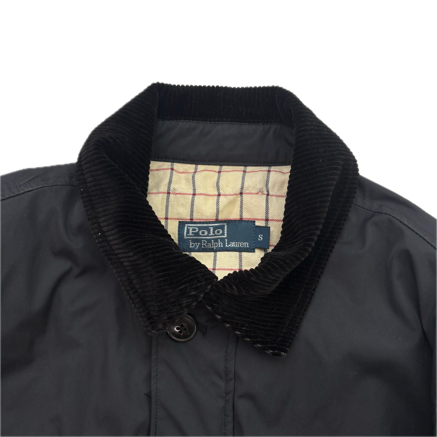 Polo Ralph Lauren Black Walking Jacket Field Coat Leather Trim - S