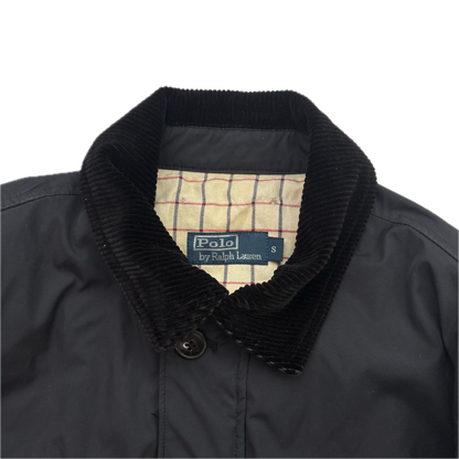 Polo Ralph Lauren Black Walking Jacket Field Coat Leather Trim - S